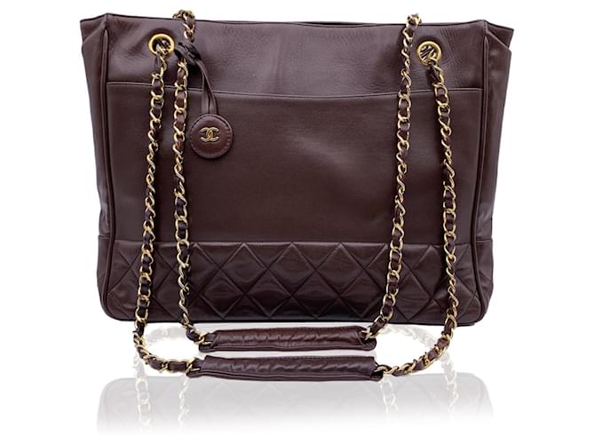 Chanel Vintage Brown Leather Shoulder Bag Tote Bottom Quilting ref