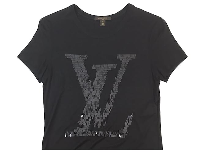 Louis Vuitton Black Sequins Logo Runway Tee Shirt Size S ref