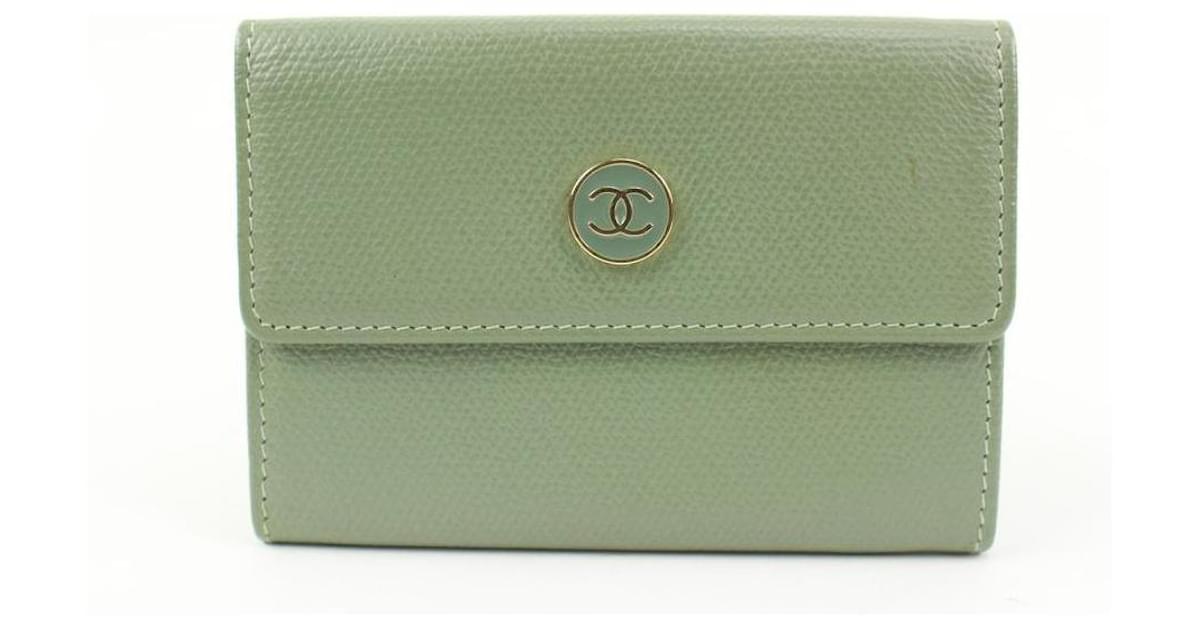 Chanel Sage Green calf leather Button Line Card Holder Wallet Case  ref.579374