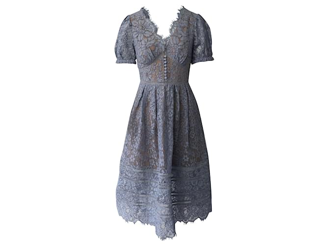 self portrait blue fine lace midi dress Blue Guipure Lace Midi Dress self-portrait-US