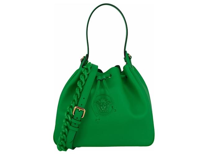 Versace La Medusa Leather Bucket Bag Green Pony-style calfskin ref