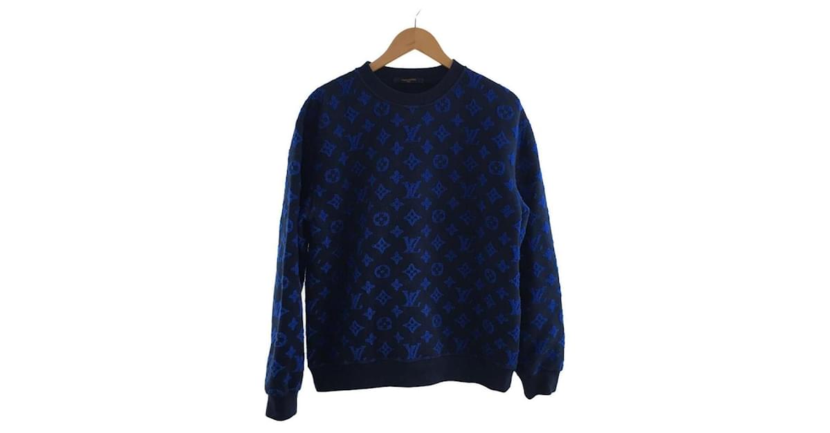 LOUIS VUITTON Monogram Jacquard Crewneck/Sweatshirt/M/Cotton/BLU Blue  ref.586473 - Joli Closet