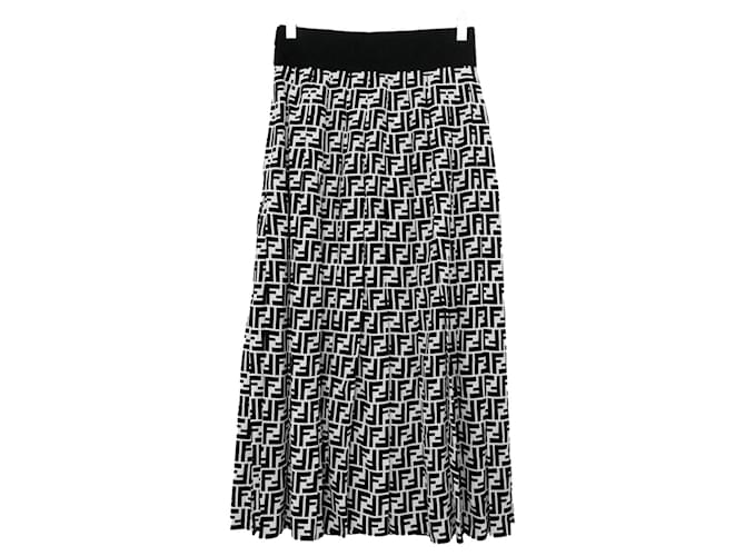 Fendi Ltd Ed FF Logo Silk Pleated Skirt Black White ref Fendi Ltd Ed FF Logo Silk Pleated Skirt Black White ref