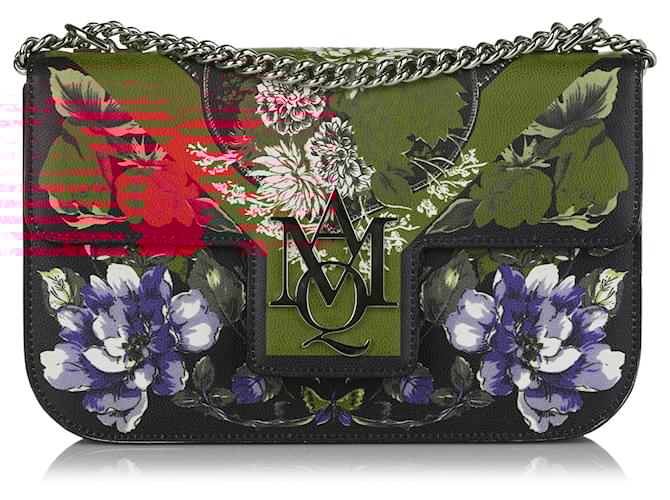 Alexander McQueen Black Floral Leather Crossbody Bag