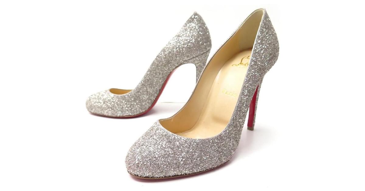 NEW CHRISTIAN LOUBOUTIN SHOES PUMPS 38 SILVER GLITTER Silvery Leather Closet