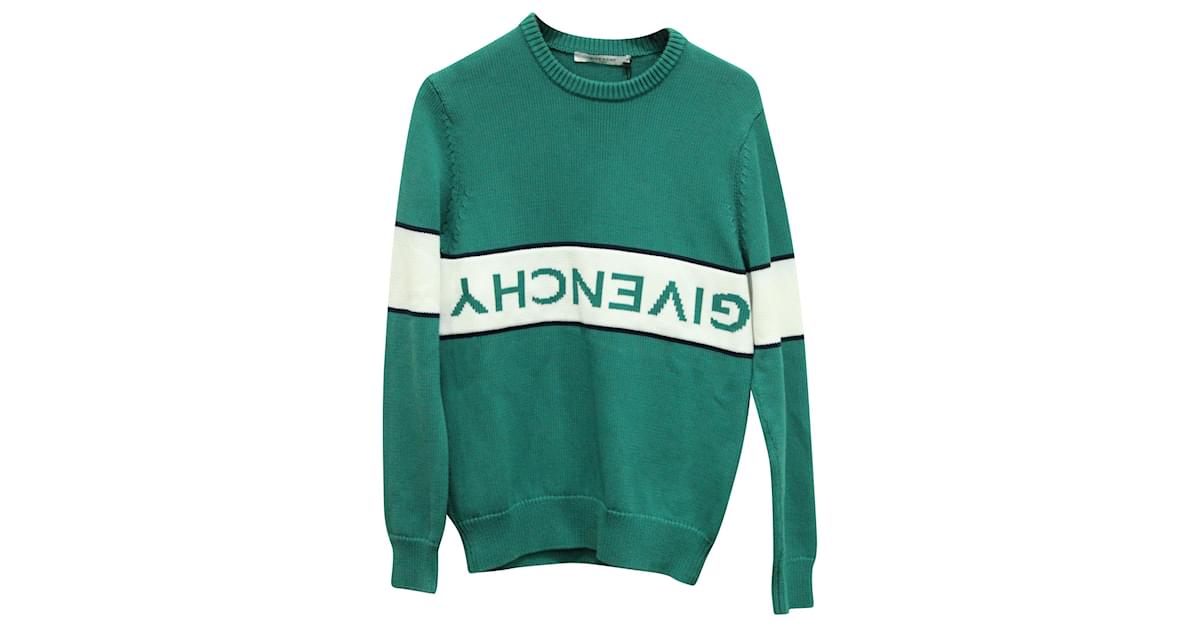 Givenchy Upside Down Logo Knit Jumper in Teal Green Cotton  -  Joli Closet