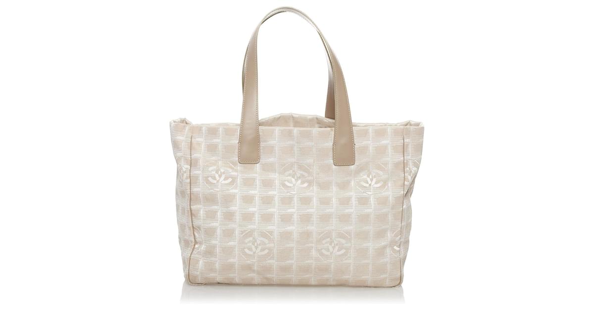 2000's/Y2k Chanel Cream Travel Line Tote with Leather Accents