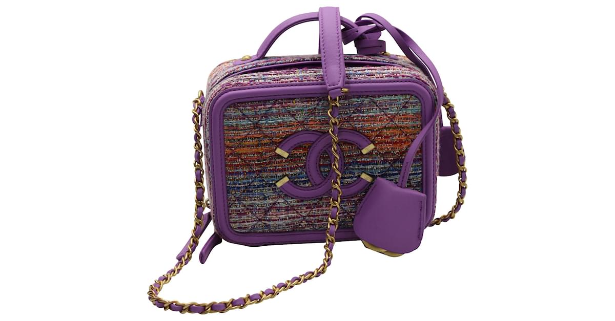 CHANEL CC Filigree Vanity Shoulder Bag Tweed Leather Purple AS0988 90192291