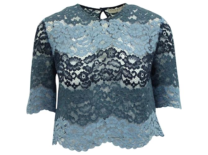 【海外限定】Sandroスカート☆Logo lace-waistband floaty-hem s Sandro Paris Scallop-Hem Cropped Lace Top in Blue Polyamide