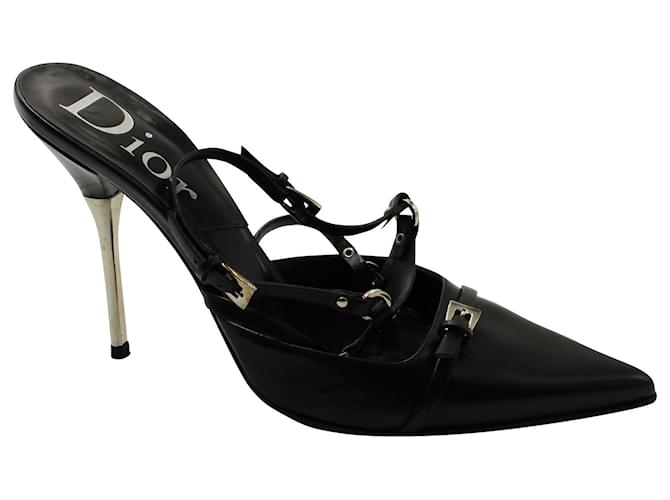 Christian Dior bondage mules black ディオール Christian Dior Chrisitan Dior Bondage Mules in Black Leather ref
