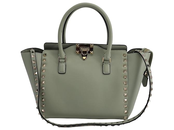 Valentino Garavani Rockstud Trapeze Medium Tote Bag in Sage Green