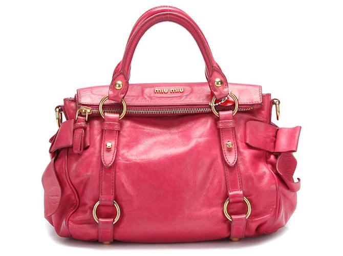 Miu Miu Vitello Lux Bow Shoulder Bag Pink Leather Pony-style