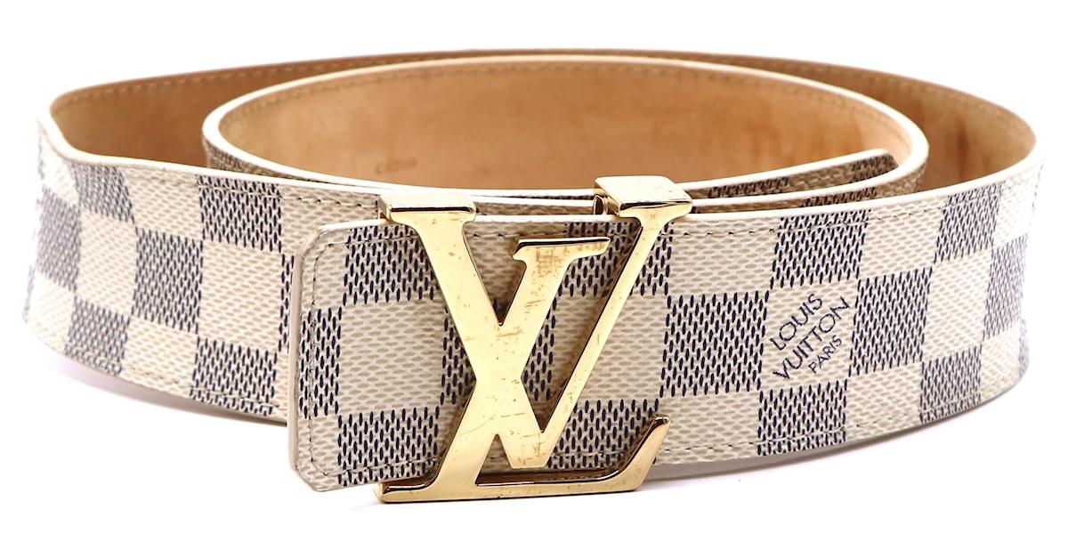 Louis Vuitton Damier Azur Checkered LV Men's Belt White Size 85/34