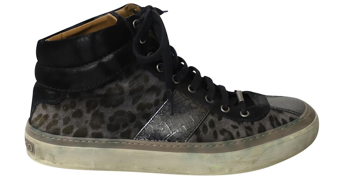 Jimmy Choo Belgravia Leopard High Top Trainers in Multicolor Leather Python print Suede ref.595261 Joli Closet