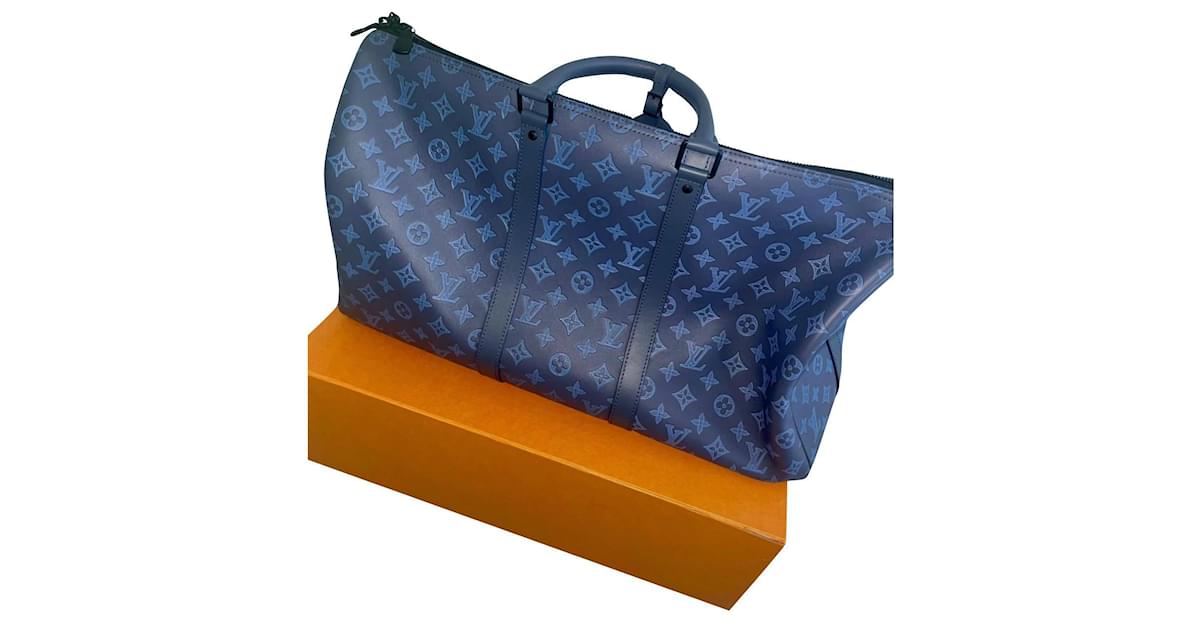 Keepall para hombre Louis Vuitton 50 Cuero azul sombra ref.1006490