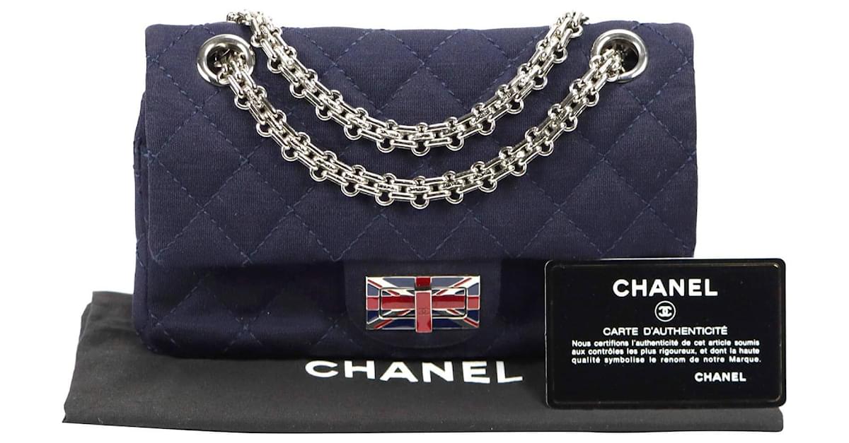 Chanel 2.55 Reissue 224 Navy Union Jack Jersey Blue Cotton ref.595757 -  Joli Closet