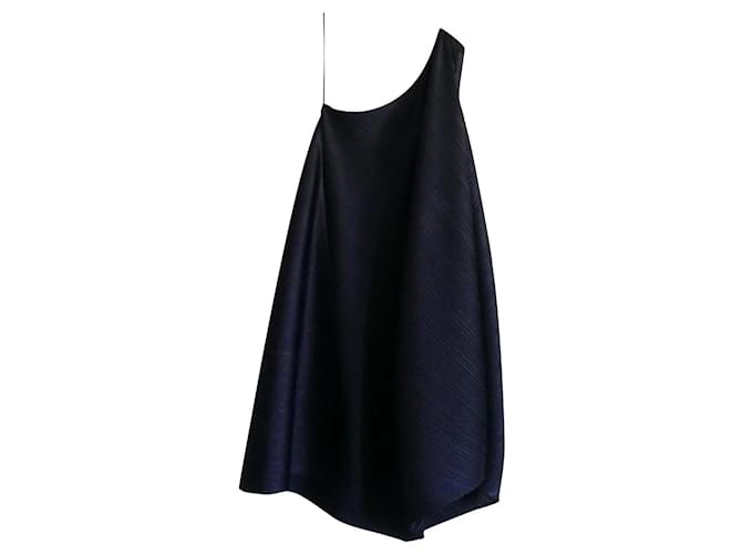Issey Miyake Pleats Please Single Shoulder Dress Navy blue