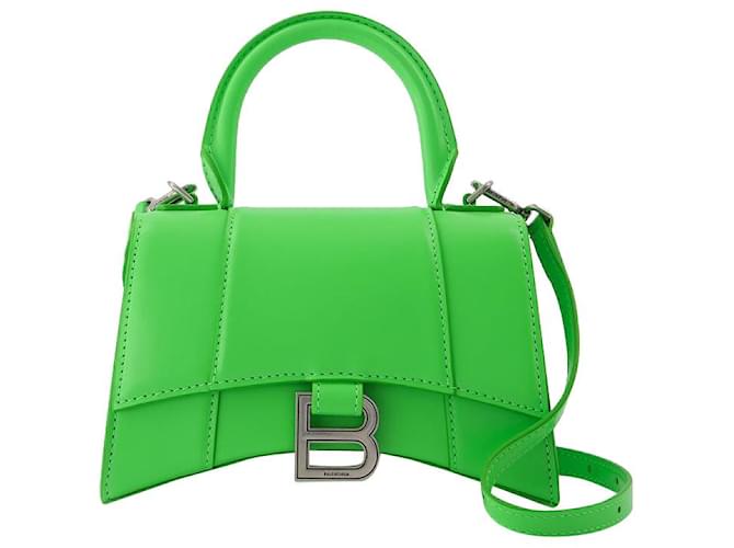 Balenciaga Bolso Hourglass Top Handle XS en Piel Verde Cuero ref