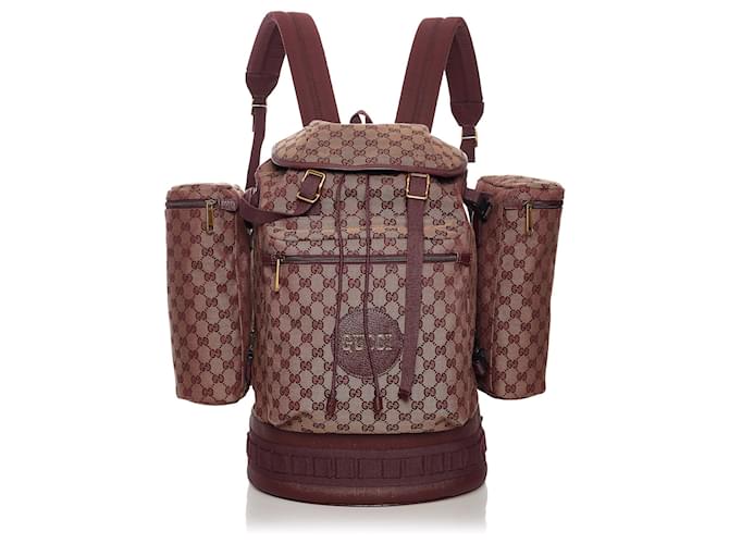 Gucci Red GG Canvas Alpina Trekking Backpack Dark red Leather
