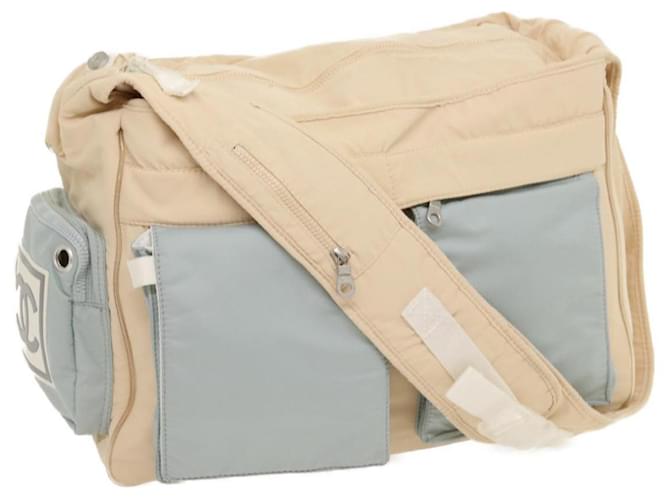 CHANEL Sports Line Shoulder Bag Beige Light Blue CC Auth gt2560