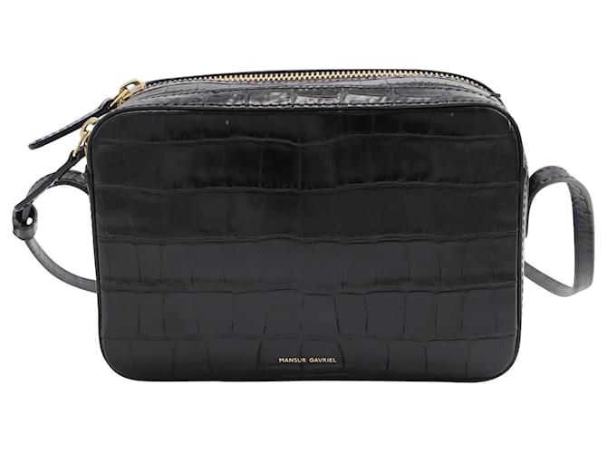 Mansur Gavriel Croc-Embossed Crossbody Bag in Black Leather ref