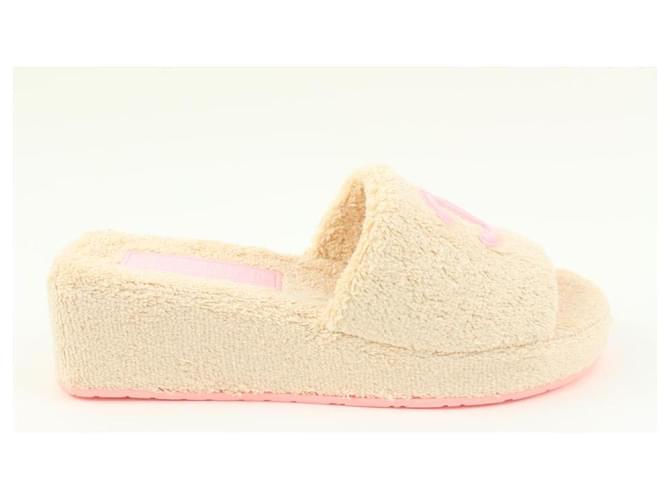 Chanel 22c Size 38 Pink Terry Cloth Wedge Sandal CC Mule