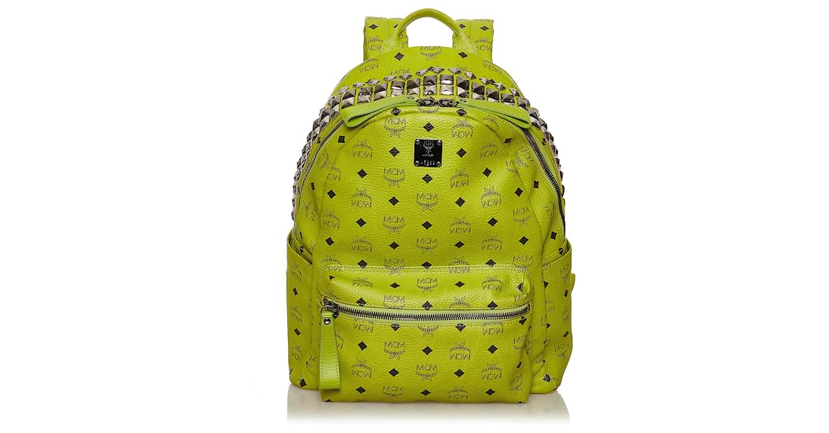 MCM Green Visetos Stark Leather Backpack Light green Pony style calfskin ref.603600