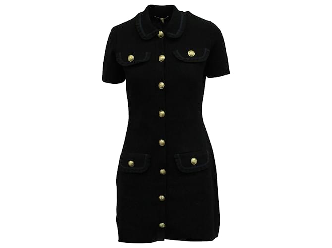 Maje Knitted Dress with Gold Buttons in Black Cotton (Sold) - Joli Closet