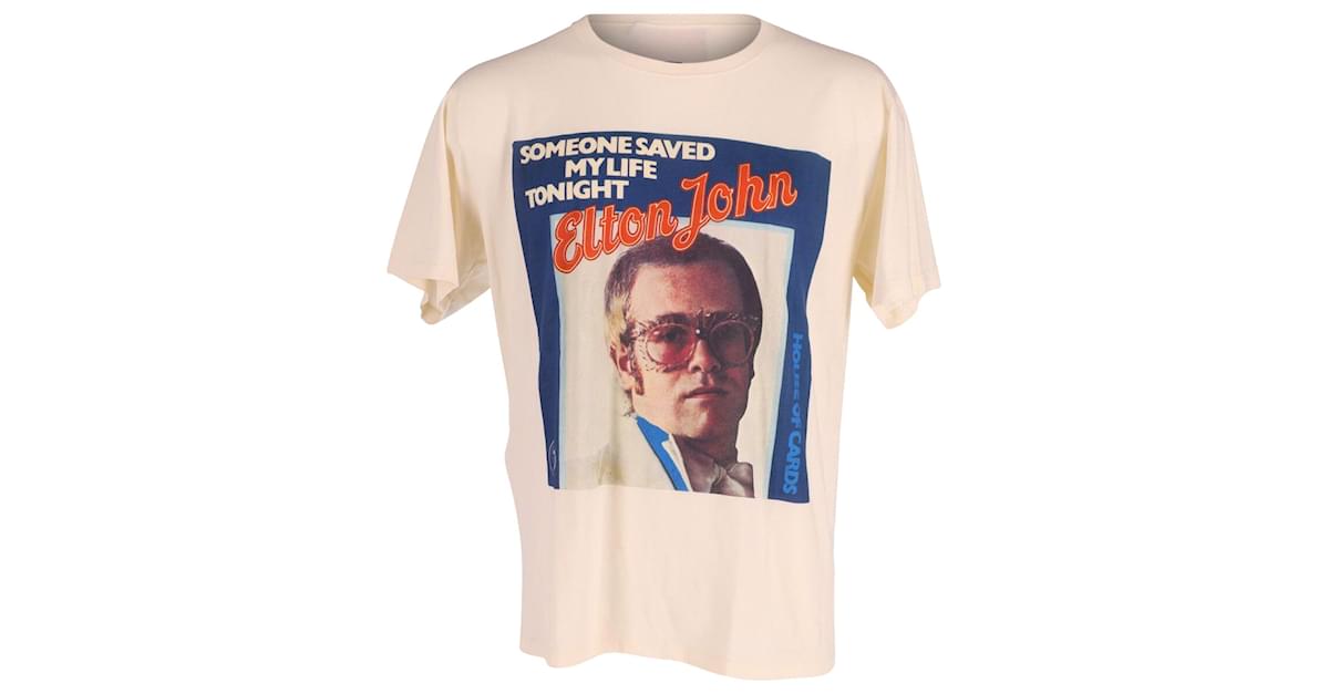 Gucci Elton John Print T-Shirt in White Cotton ref.604048 - Joli Closet