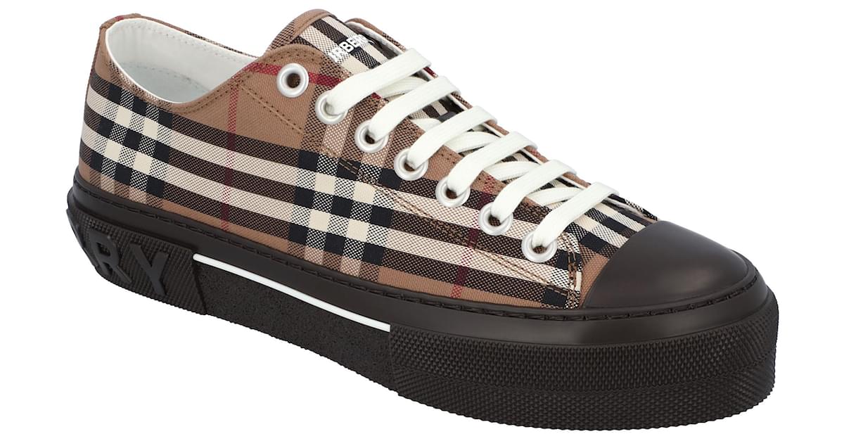 Burberry men jack check sneakers in brown cotton ref.604490