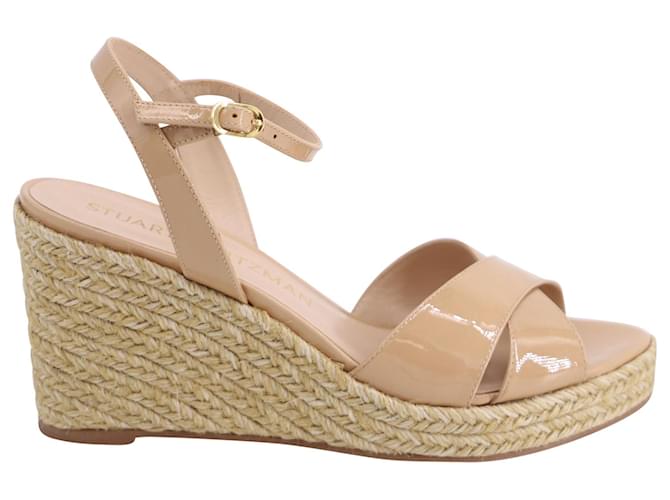 Stuart Weitzman Rosemarie Espadrille Wedge Sandals in Beige Patent Leather  ref.606823 - Joli Closet