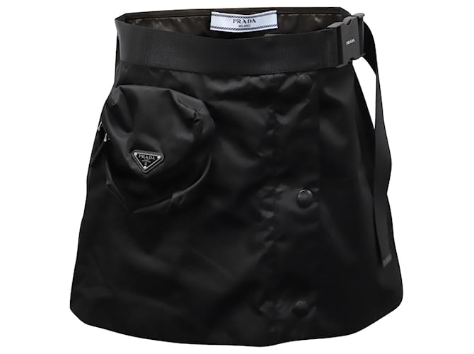 スカート PRADA nylon frill design skirt 66227 auth PRADA black nylon FLARED DRAWSTRING KNEE LENGTH