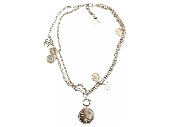 Collier Court Médailles Et Pierres - Style Ethnique Doré
