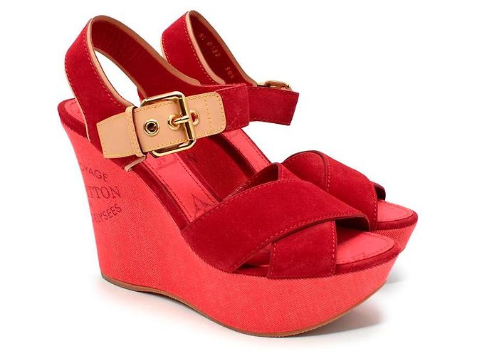Sandales Compensées Kiara Shoes – Noir/rouge, Daim Synthétique, Talon Très Haut (11cm+)