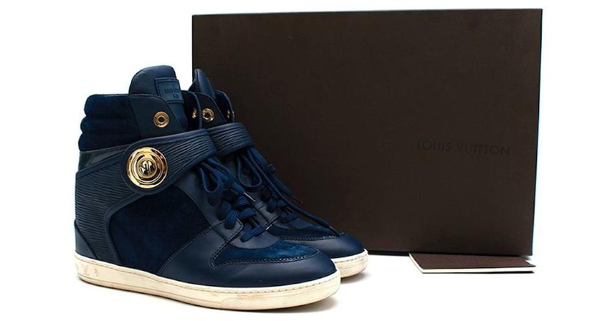 Louis Vuitton, Shoes, Louis Vuitton Blue Suede Embossed High Top Sneakers  Size 4