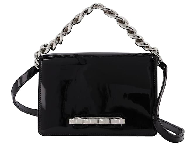 Alexander Mcqueen Four Ring Mini Chain Bag in Black Patent