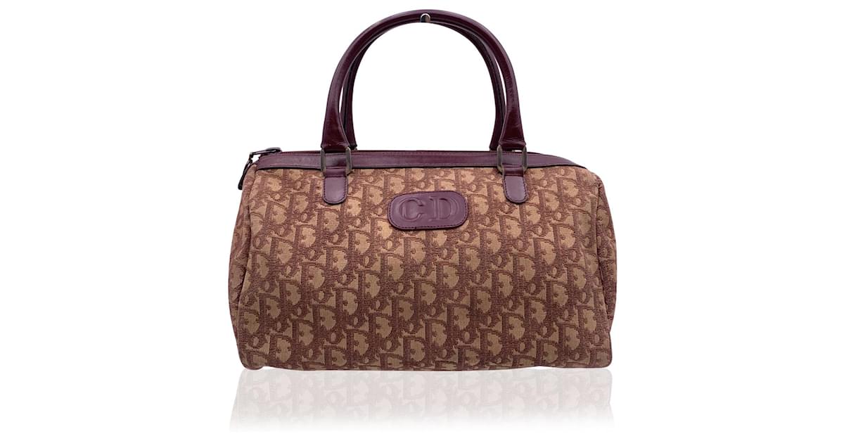 CHRISTIAN DIOR burgundy canvas logo Boston bag – Vintage Carwen