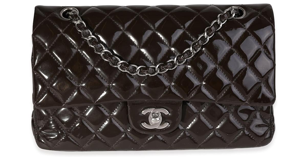 Chanel Brown Quilted Patent Leather Medium Classic Double Flap Bag