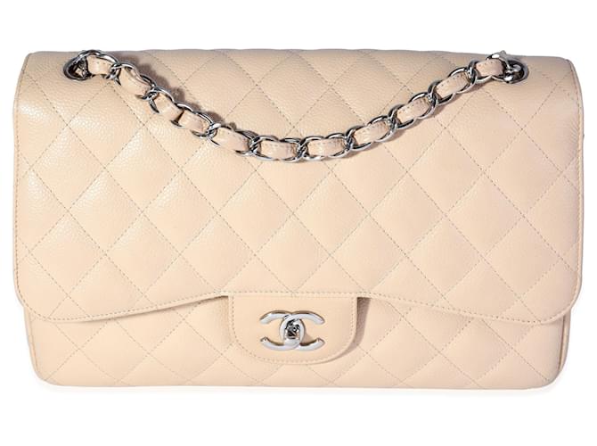 Chanel Beige Quilted Caviar Jumbo Classic Double Flap Bag Flesh