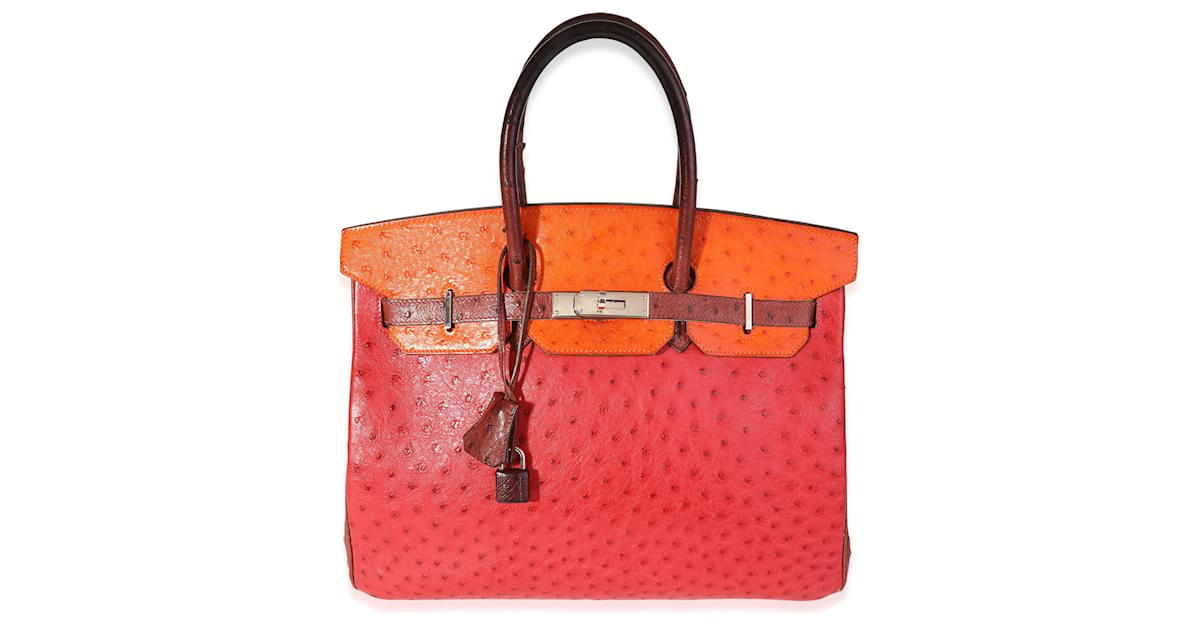 Hermès Rouge Vif, Tangerine, & Rouge H Ostrich Birkin 35 PHW