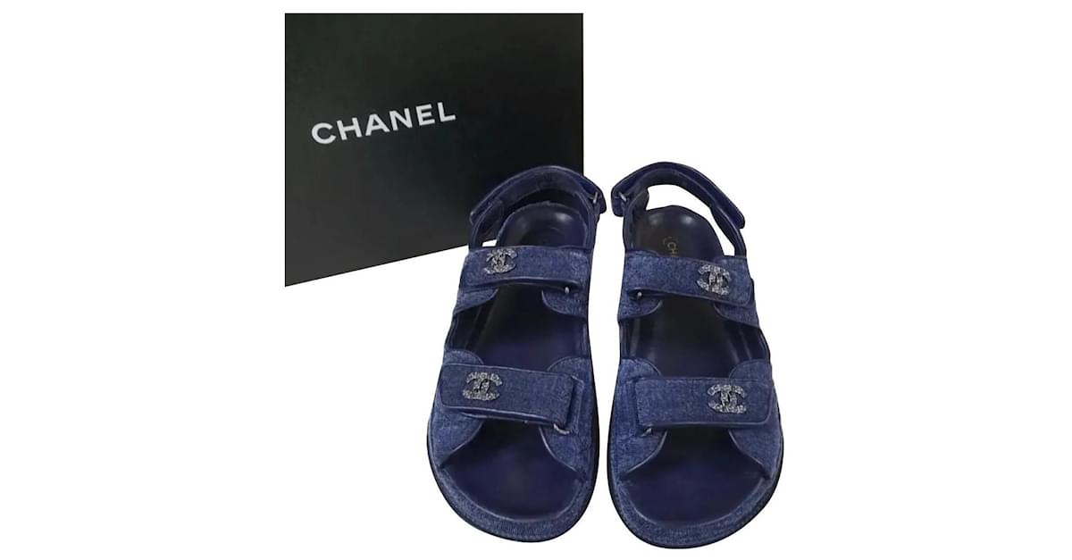 CHANEL Denim 'Dad' Sandals Sz.  Dark blue  - Joli Closet
