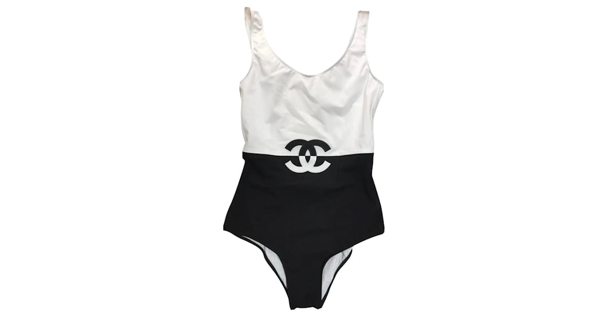 Chanel CC Logo One-Piece Black and White Two Tone Size 34 XS Elastane  Polyamide ref.615602