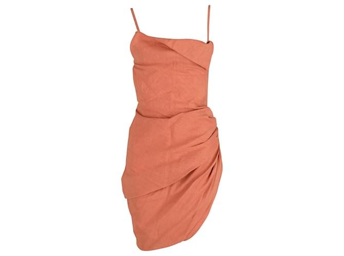 Jacquemus La Robe Saudade Mini Dress in Rust Orange Viscose Cellulose ...