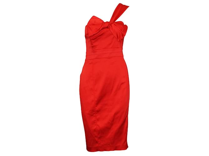 Ted Baker Robe de cocktail une épaule rouge tache Polyamide Nylon ref