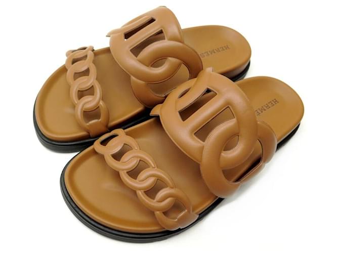 Hermès NEW HERMES EXTRA FR SHOES221146Z 36.5 CAMEL LEATHER SANDALS