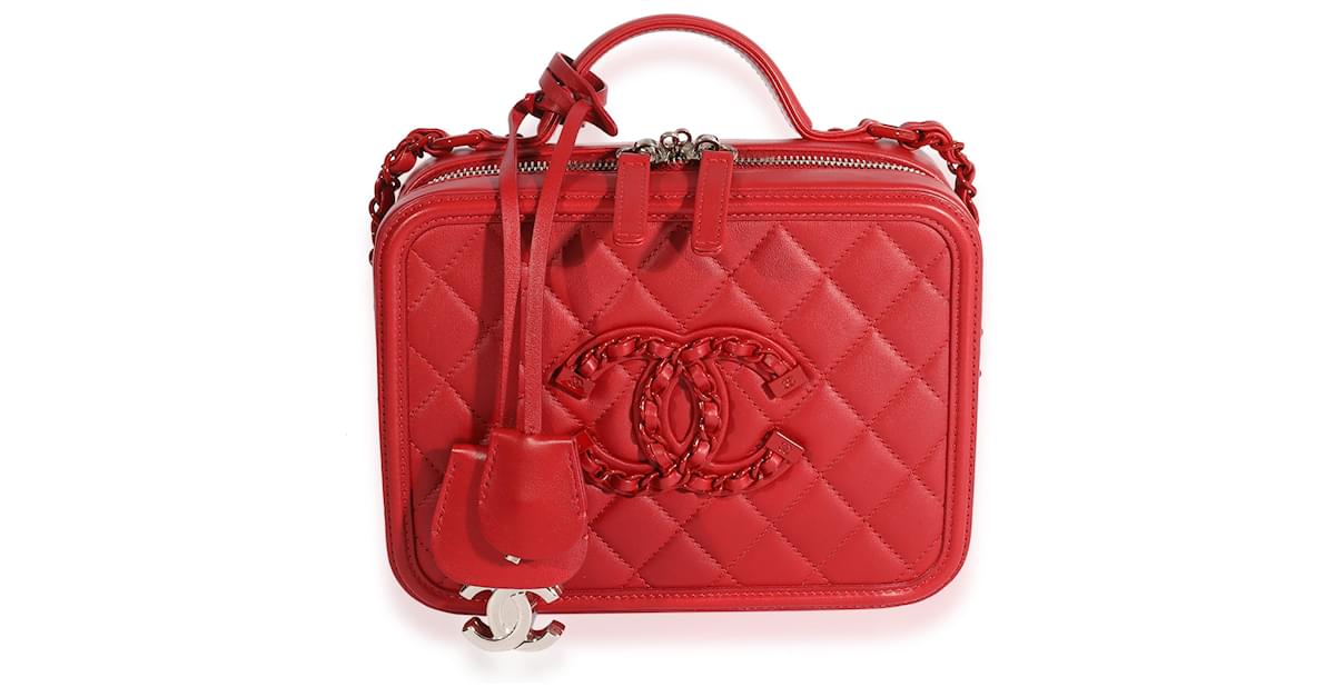 Chanel Red Quilted Lambskin Medium Filigree Vanity Case Leather ref.617653