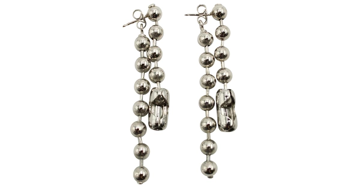 Maison Martin Margiela MM6 Ball Chain Dangling Earrings in Silver Metal  Silvery ref.617675
