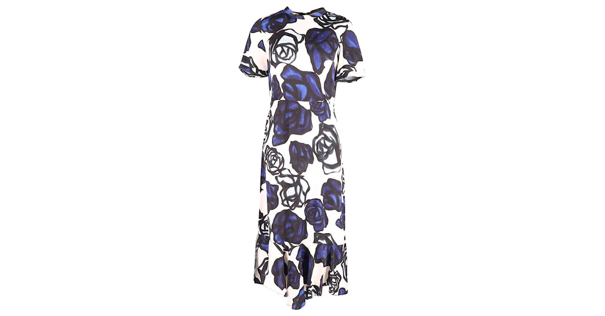 Marni Roma Floral Print Midi Dress in Blue Viscose Cellulose fibre  ref.620248 - Joli Closet