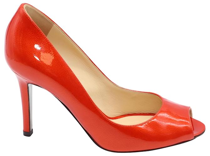 Sergio Rossi Peep Toe Pumps in Orange Patent Leather ref