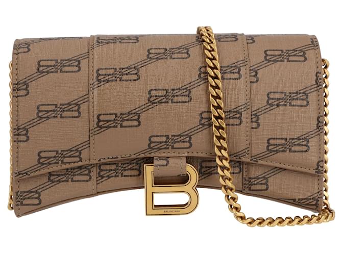 Balenciaga Women Hourglass wallet on chain in brown monogram canvas Cloth ref.621447 Joli Closet
